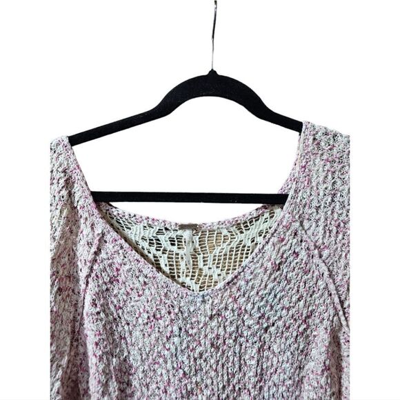 FREE PEOPLE Knit Oversized Crew Neck Crochet Back Sweater- Size M - Picture 3 of 8